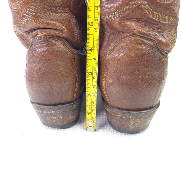 Justin Western Boots Ostrich Quill Snake Brown Leather Pull On Cowboy Shoes 8.5D - Picture 6 of 11